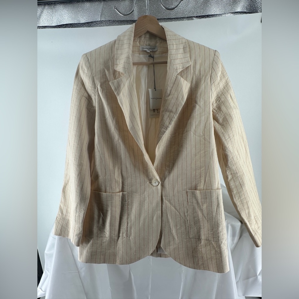 La petite francaise linen blends beige striped blazer  NWT